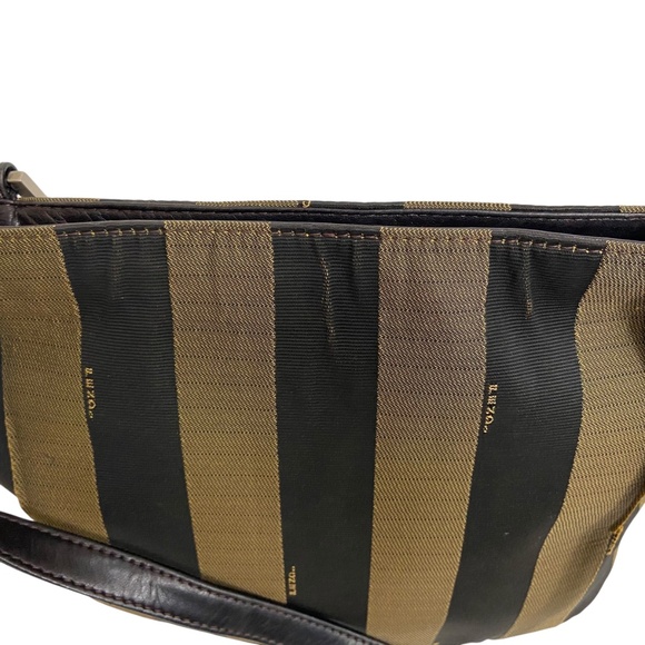 Vintage Fendi Pequin Stripe Shoulder Bag w/ COA - Brown and Black Authentic Y2K - Picture 4 of 16